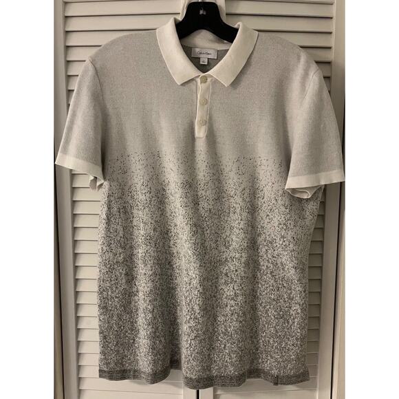 Calvin Klein Xtra Soft Men's 3-button Knit S/S Pullover M White to Grey Ombre A+ - Picture 1 of 4